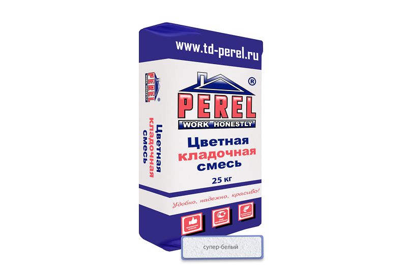 «Perel NL», применяются для кладки кирпича с водопоглощением до 5 %. (Подходит для гиперпрессованного кирпича)цветные кладочные растворы, 0101 супер-белая
