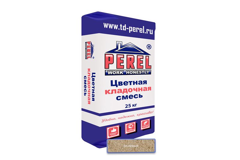 "Perel SL (лето), 25 кг" Цветные кладочные растворы , применяются для кладки кирпича с водопоглощением от 5 до 12 %. 0020 бежевая
