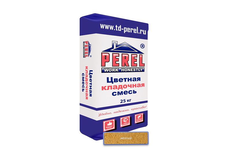 "Perel VL (лето), 25 кг"Цветные кладочные растворы, применяются для кладки кирпича с водопоглощением от 5 до 17 %. (ручная формовка) 0235 желтый